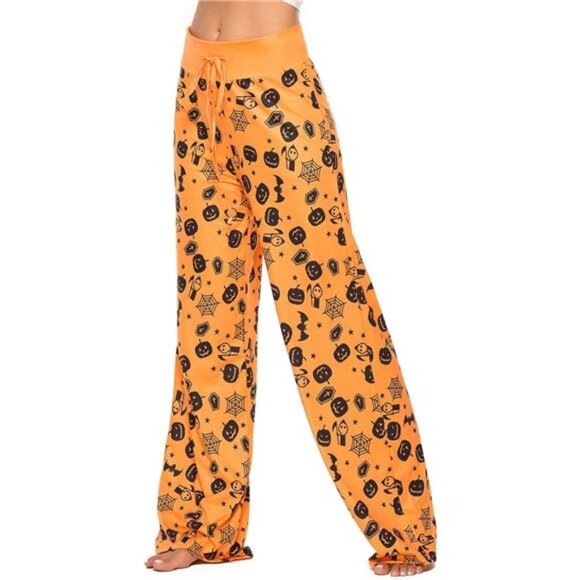 Halloween Pajama Pants for Women with Pumpkin, Skull, and Ghost Print - Picture 3 of 7